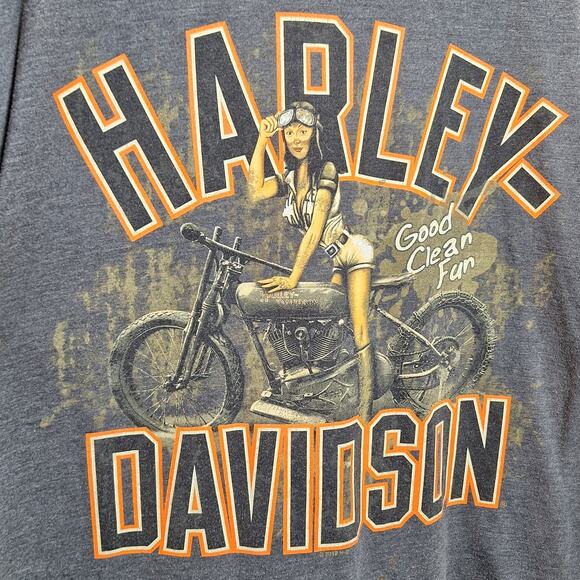 Harley Davidson Sexy mud Pin-up girl y2k vintage double sided graphic print tee - Picture 7 of 7